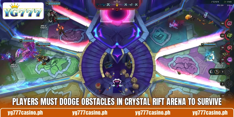 Players must dodge obstacles in Crystal Rift Arena to survive Players must dodge obstacles in Crystal Rift Arena to survive