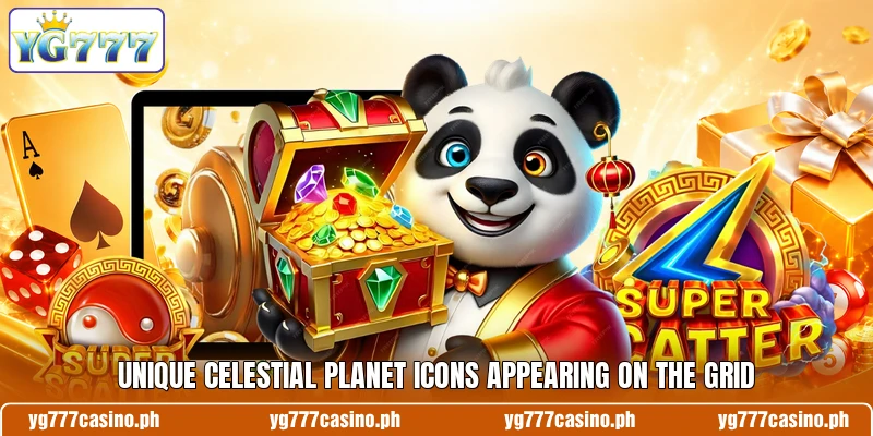 Unique celestial planet icons appearing on the grid Unique celestial planet icons appearing on the grid